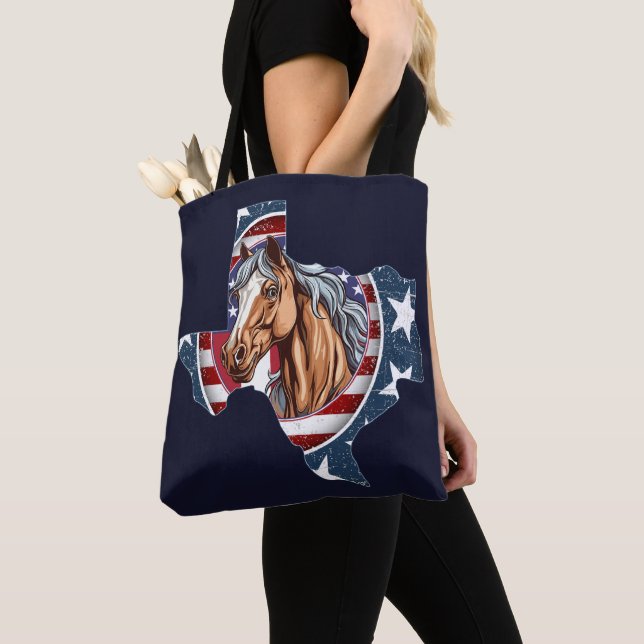 Tote Bag Texas State Outline USA Horse (De près)
