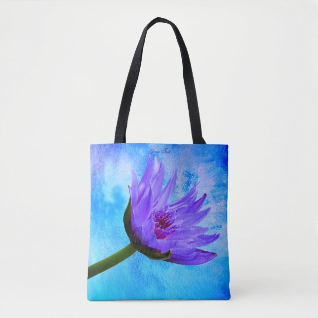 Tote Bag Texte bleu pourpre de carré tropical de paradis (Devant)