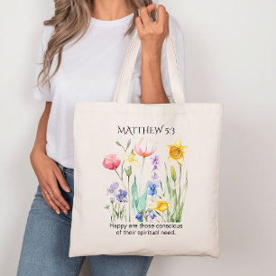 Tote Bag Texte de l'année JW 2026 avec fleurs à l'aquarelle