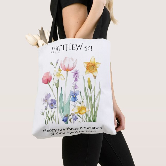 Tote Bag Texte de l'année JW 2026 avec fleurs à l'aquarelle (Créateur téléchargé)