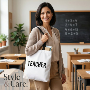 Tote Bag Texte de l'enseignant Personnalisable Blanc