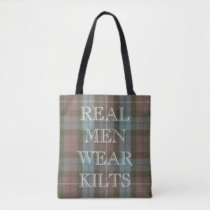 Tote Bag Texte fait sur commande patiné de tartan de chass