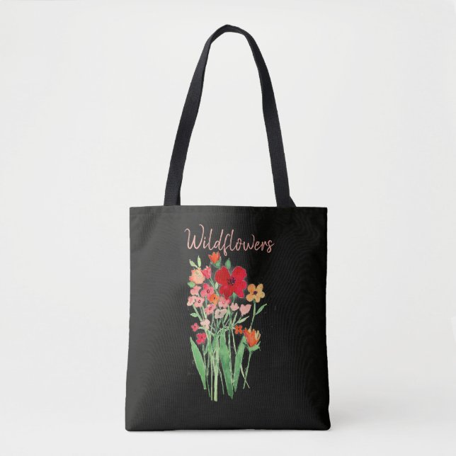 Tote Bag Texte Fleurs Sauvages Rouges et Roses (Devant)