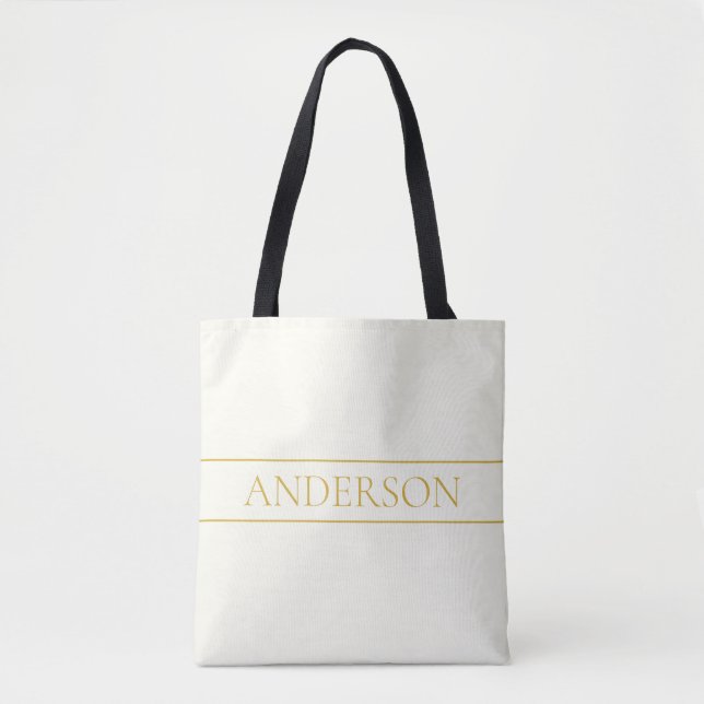 Tote Bag Texte personnalisable simple et élégant | Or blanc (Devant)