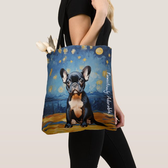 Tote Bag 🐕 texte personnalisé, chiot Frenchie (De près)