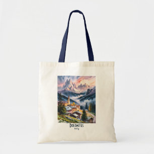 Tote Bag Texte personnalisé Dolomites Italie Paysage Aquare