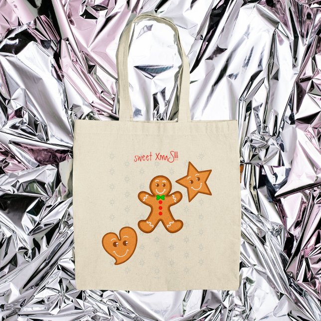 Tote Bag Texte personnalisé doux XmaS Pâtes en pain d'épice (Créateur téléchargé)
