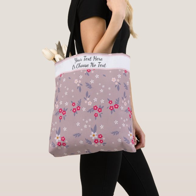 Tote Bag Texte personnalisé / Fleurs florales sur Dusty Mau (De près)