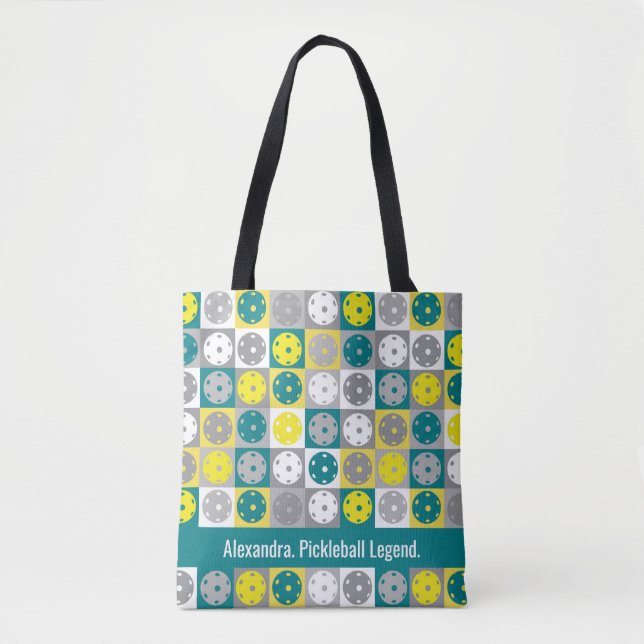 Tote Bag Texte personnalisé, Pickleball jaune et vert (Devant)