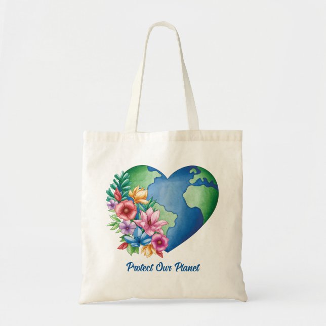 Tote Bag Texte personnalisé Planète Terre Coeur (Devant)