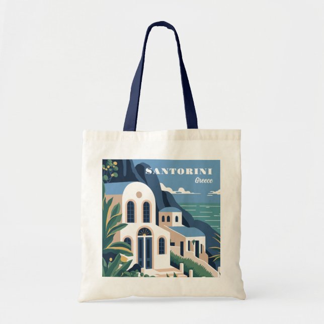 Tote Bag Texte personnalisé Santorin Grèce (Devant)