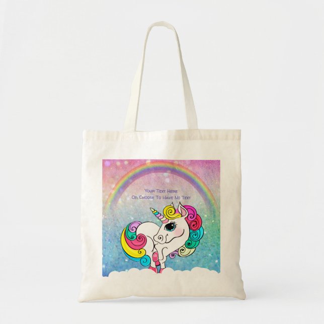 Tote Bag Texte personnalisé/ Unicorne blanche Séquences de  (Devant)