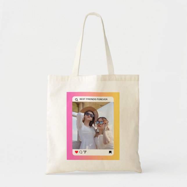 Tote Bag texte photo personnalisé instagram rose moderne (Devant)