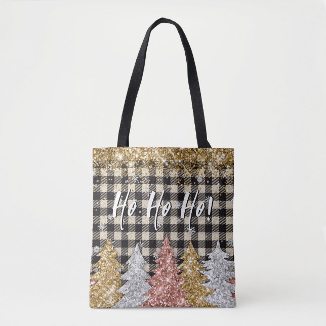 Tote Bag Texte Plaid Et Parties scintillant De Noël (Devant)