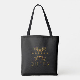 Tote Bag Texte Reine Royale avec Image de Couronne Élégante