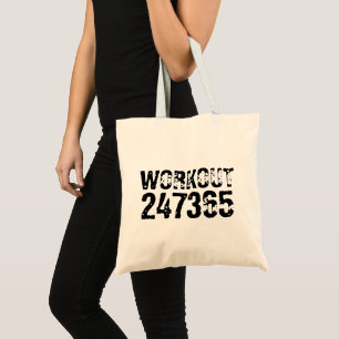 Tote Bag Texte usé et rayé Workout 247365 noir