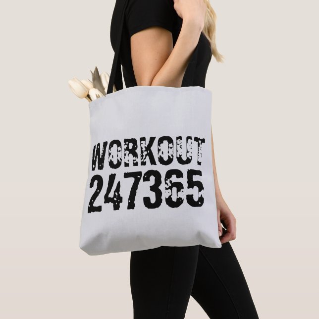Tote Bag Texte usé et rayé Workout 247365 noir (De près)