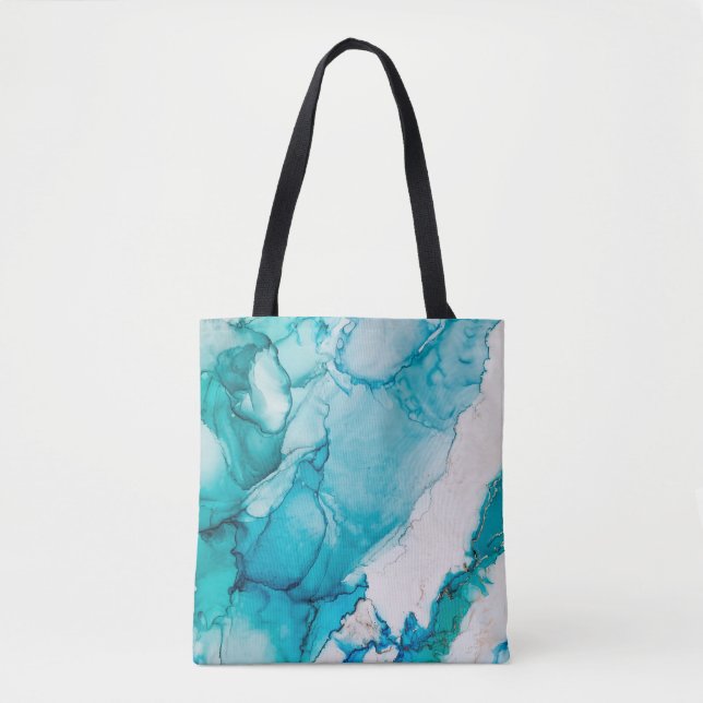 Tote Bag Texture aqua avec fils d'or (Devant)