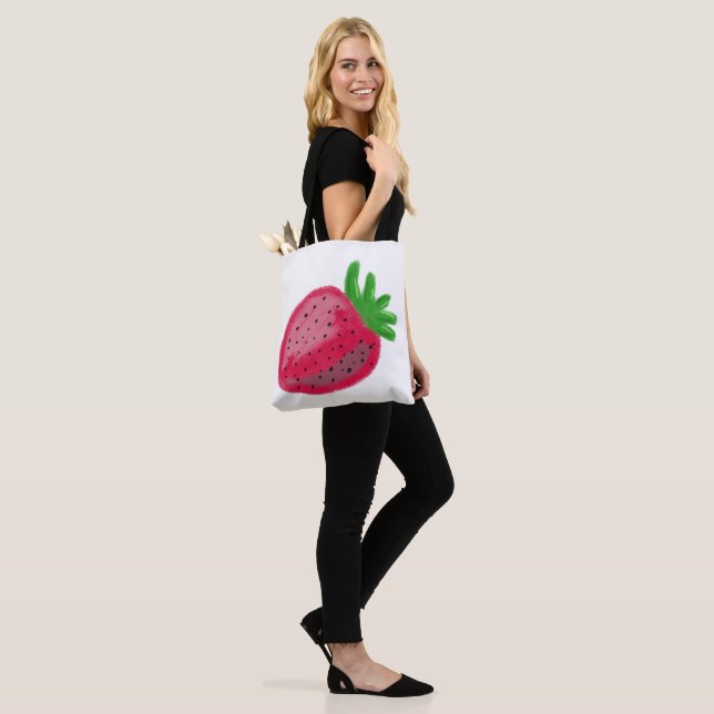 Tote Bag Texture de crayon mignon fraise rouge (Sur le modèle)