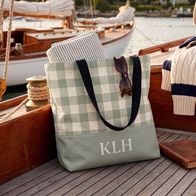 Tote Bag Texture de lin à carreaux de Buffalo vert sauge gi (Créateur téléchargé)