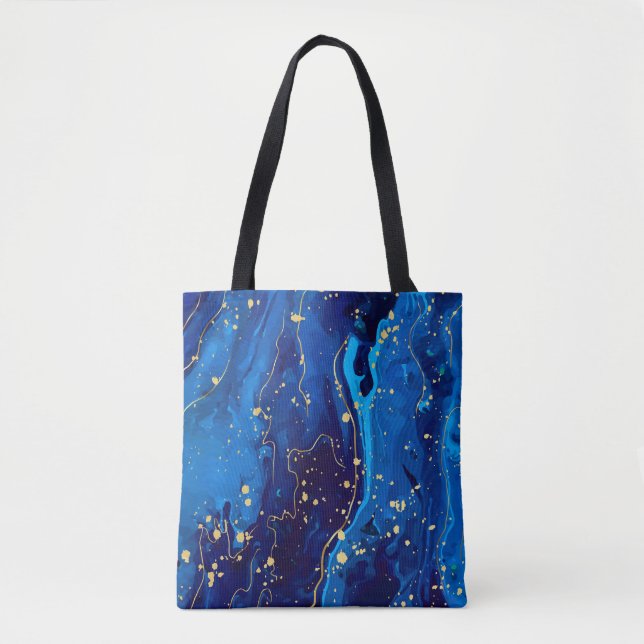 Tote Bag Texture de marbre bleu or luxueux (Devant)
