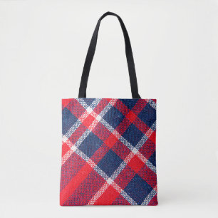 Tote Bag Texture de rouge et bleu a tissu à damiers laine