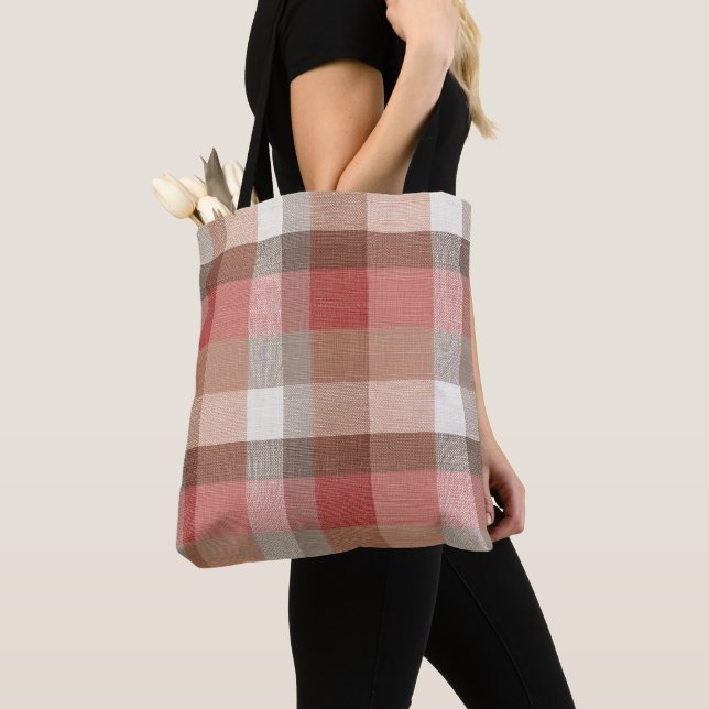 Tote Bag Texture de tissu à carreaux rustique chaud en cora (De près)