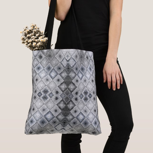 Tote Bag Texture de treillis abstrait géométrique argent et (De près)