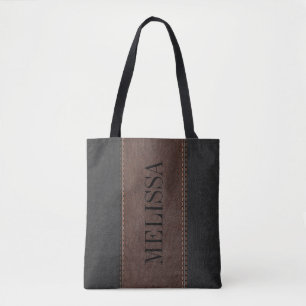 Tote Bag Texture en cuir noir et Brown
