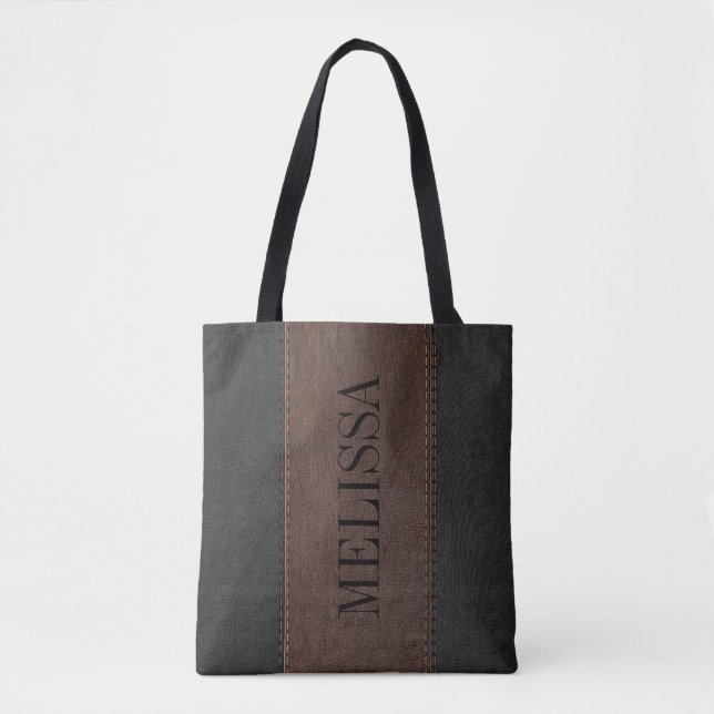 Tote Bag Texture en cuir noir et Brown (Devant)