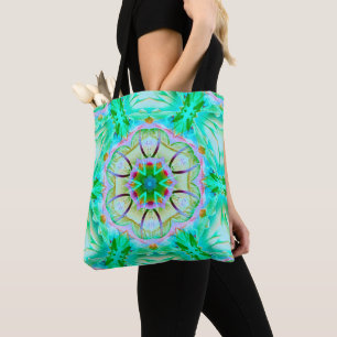 Tote Bag Texture pâle vert pâle, kaléidoscope fleuri t