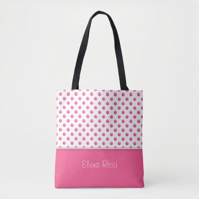 Tote Bag Texture rose de pois abstrait. Texte (Devant)