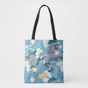 Tote Bag Texture tropicale avec des toucans et des colibris