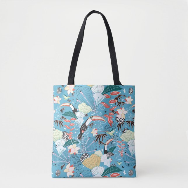 Tote Bag Texture tropicale avec des toucans et des colibris (Devant)