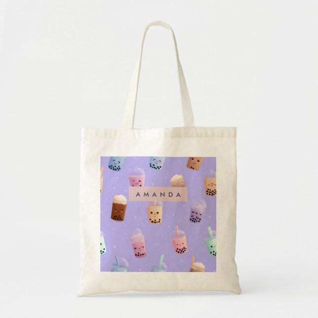 Tote Bag Thé Bubble Cute Purple Pastel Personnalisé (Devant)