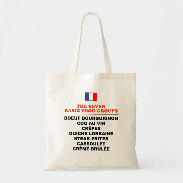 Tote Bag The Seven Basic Food Groups Funny French (Devant)