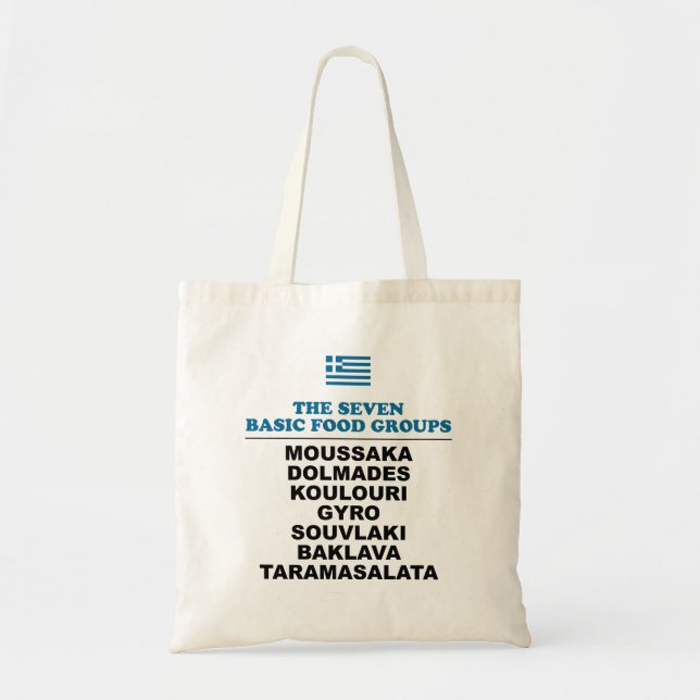 Tote Bag The Seven Basic Food Groups Funny Greek (Devant)