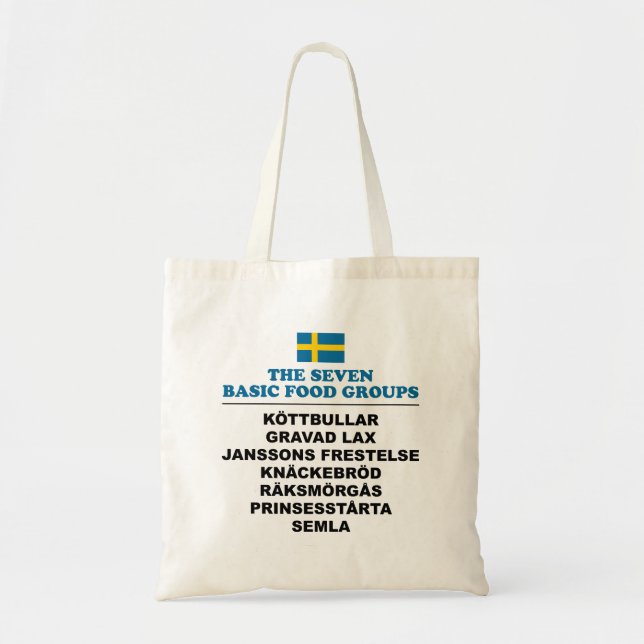 Tote Bag The Seven Basic Food Groups Funny Swedish (Devant)
