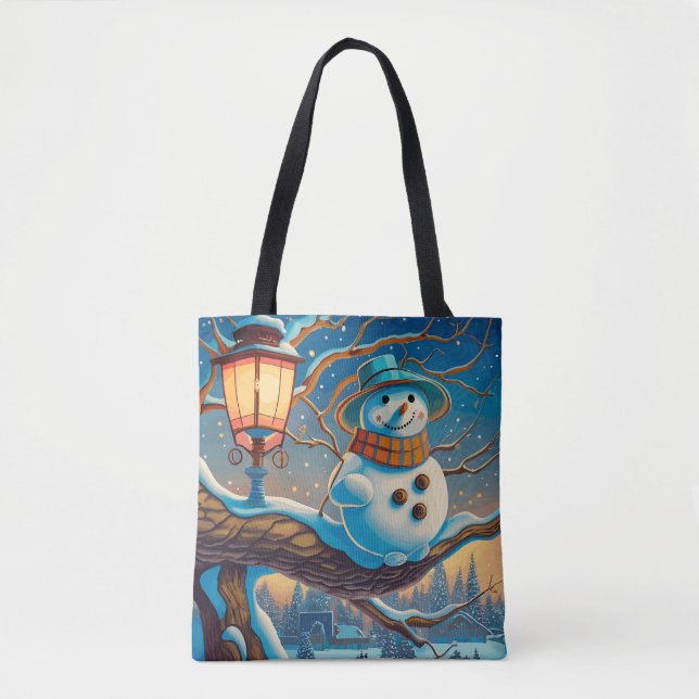 Tote Bag The Snowman  next to the street lamp chrismas (Devant)