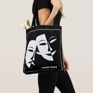 Tote Bag Théâtre Masque Comédie Tragédie Noir Blanc Personn
