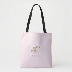 Tote Bag Théière rose élégante et coquette avec nœud papill