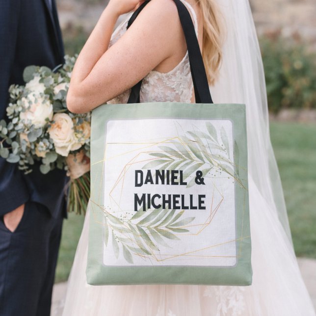 Tote Bag Thème botanique de mariage moderne or noir arqué (Créateur téléchargé)