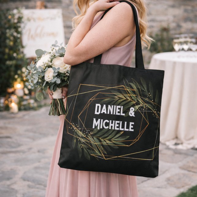Tote Bag Thème botanique de mariage moderne or noir arqué (Créateur téléchargé)