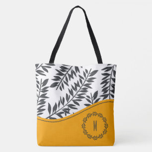 Tote Bag Thème Cabana au Charbon et Blanc avec Jaune