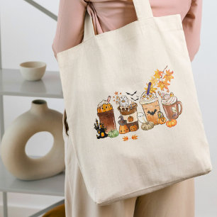 Tote Bag Thème Café Épice Citrouille Halloween Kawaii