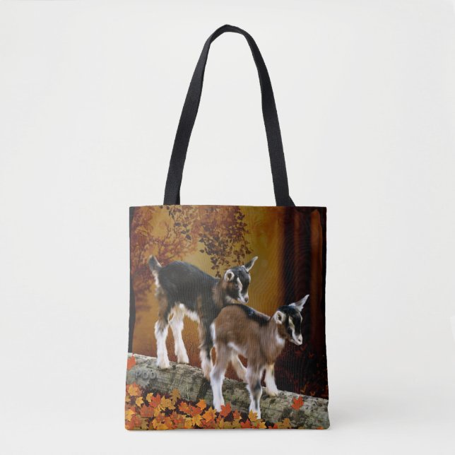 Tote Bag Thème d'automne bébés chèvres (Devant)