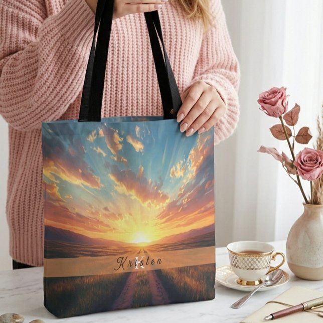 Tote Bag Thème de coucher de soleil Champ Esthétique Modern (Créateur téléchargé)