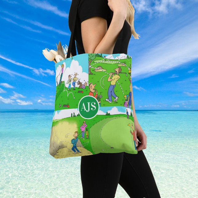 Tote Bag Thème de golf personnalisé drôle. (Shoulder bag with golf illustrations)