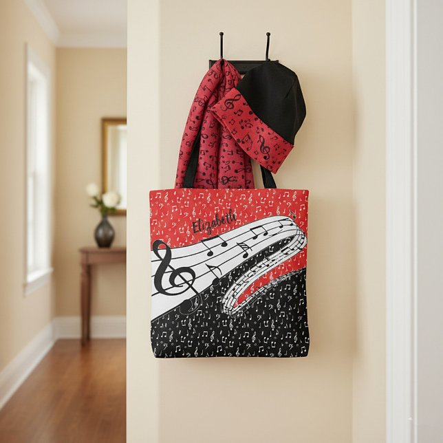 Tote Bag Thème de musique rouge et noire personnalisé (Créateur téléchargé)