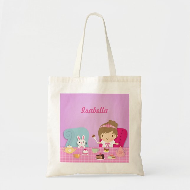 Tote Bag Thème de thé avec une princesse et un lapin pour l (Devant)